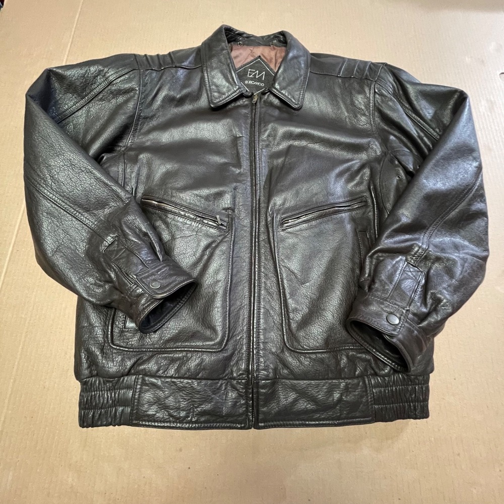 Vintage Euro Moda Men's L Quilted Aztec Graphic Lined Leather Bomber Jacket 50
